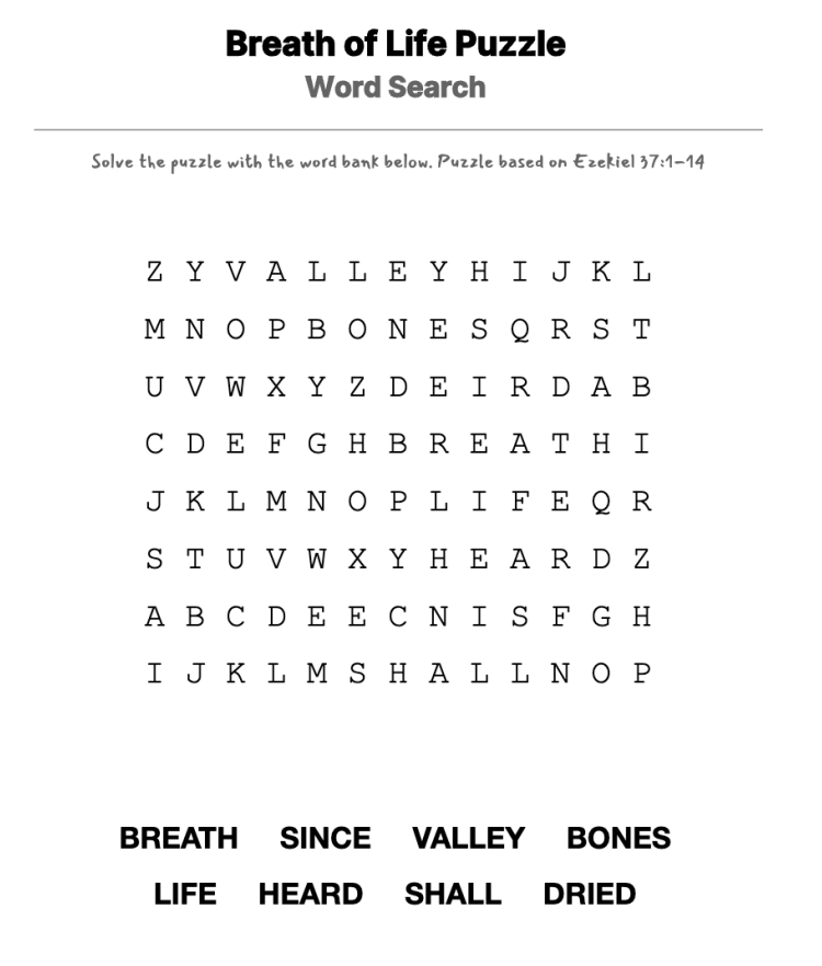 New Life from Dry Bones word-search